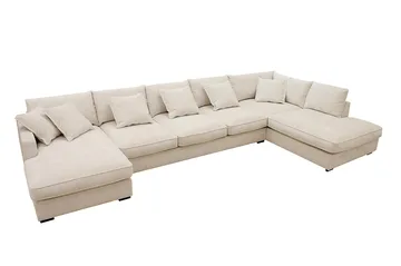 Rossita Lyx 6-personers højrevendt U-formet ekstra dyb sofa med divan og chaiselong i chenille - Beige - Møbler - Sofaer - U Sofa