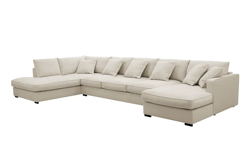 Rossita Lyx 6-personers Højrevendt U-formet Ekstra dyb Sofa med Divan og Chaiselong i Stof - Beige - Møbler - Sofaer - U Sofa
