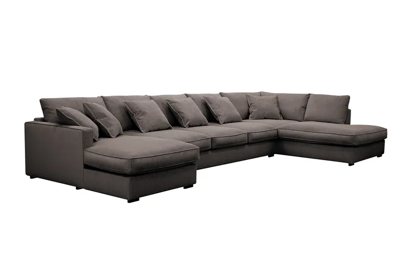 Rossita Lyx 6-personers Venstrevendt U-formet Ekstra dyb Sofa med Divan og Chaiselong i Fløjl - Brun - Møbler - Sofaer - U Sofa