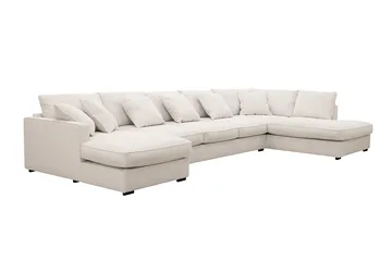 Rossita Lyx 6-personers højrevendt U-formet ekstra dyb sofa med divan og chaiselong i fløjl - Offwhite - Møbler - Sofaer - U Sofa