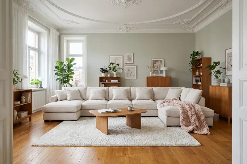 Rossita Lyx 6-personers højrevendt U-formet ekstra dyb sofa med divan og chaiselong i fløjl - Offwhite - Møbler - Sofaer - U Sofa
