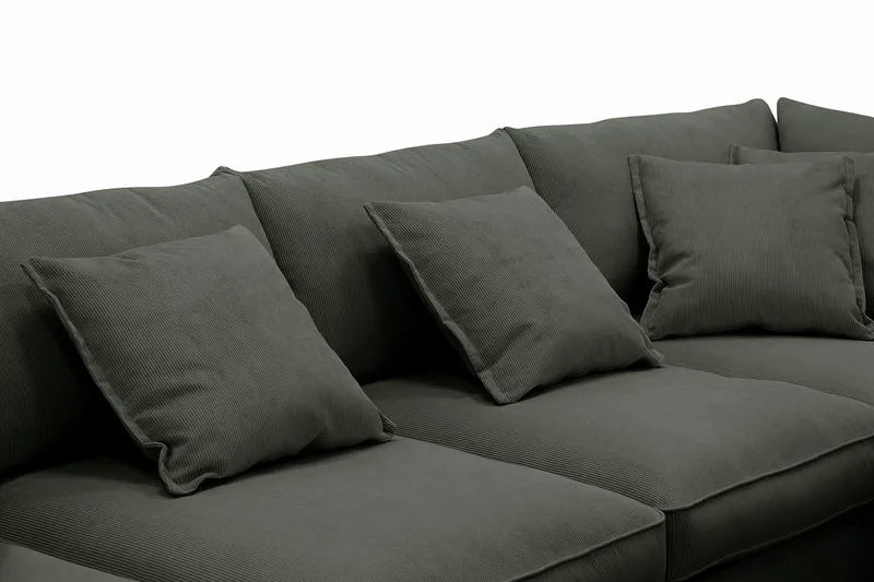 Rossita Lyx 6-personers venstrevendt U-formet ekstra dyb sofa med divan og chaiselong i fløjl - Mørkegrøn - Møbler - Sofaer - U Sofa