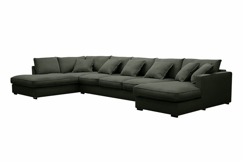 Rossita Lyx 6-personers højrevendt U-formet ekstra dyb sofa med divan og chaiselong i fløjl - Mørkegrøn - Møbler - Sofaer - U Sofa