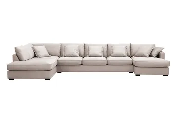 Rossita Lyx 6-personers højrevendt U-formet ekstra dyb sofa med divan og chaiselong i velour