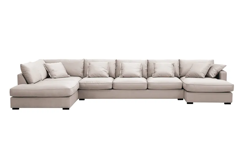 Rossita Lyx 6-personers højrevendt U-formet ekstra dyb sofa med divan og chaiselong i velour - Beige - Møbler - Sofaer - U Sofa