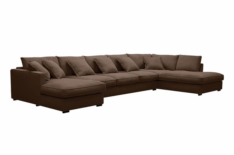 Rossita Lyx 6-personers venstrevendt U-formet ekstra dyb sofa med divan og chaiselong i fløjl - Mørkebrun - Møbler - Sofaer - U Sofa