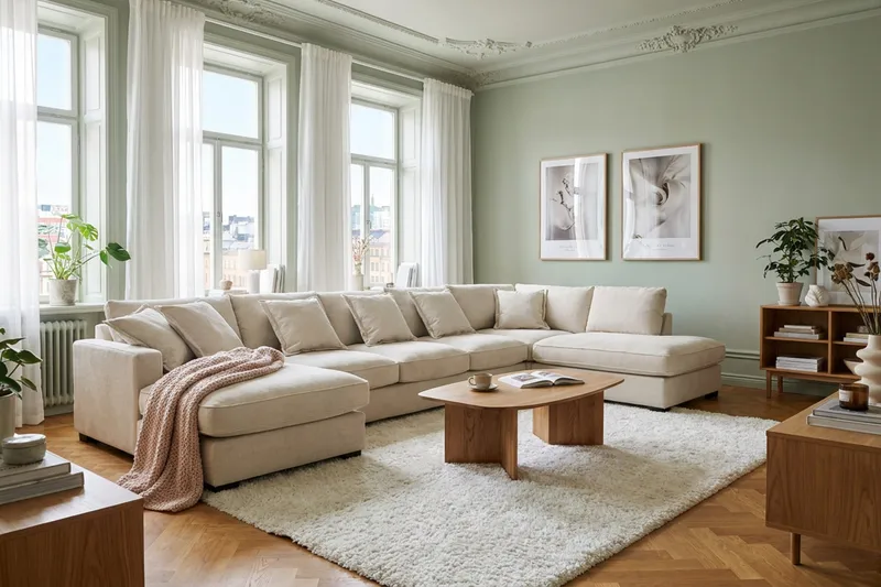 Rossita Lyx 6-personers højrevendt U-formet ekstra dyb sofa med divan og chaiselong i chenille - Beige - Møbler - Sofaer - U Sofa