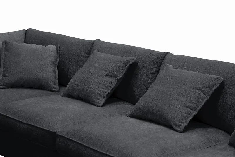 Rossita Lyx 6-personers højrevendt U-formet ekstra dyb sofa med divan og chaiselong i chenille - Sort - Møbler - Sofaer - U Sofa