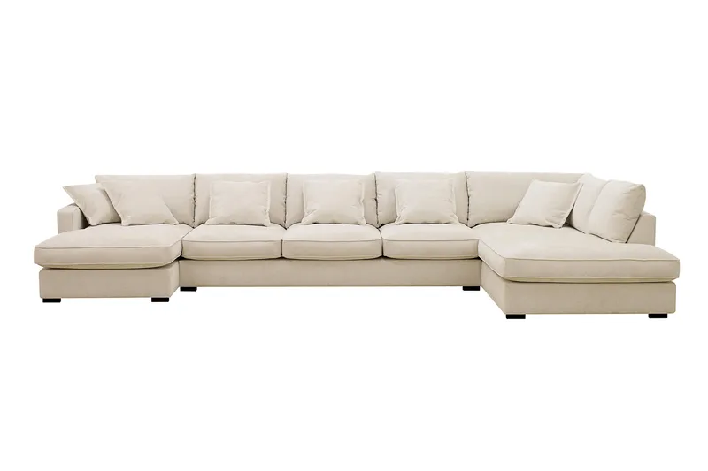 Rossita Lyx 6-personers venstrevendt U-formet ekstra dyb sofa med divan og chaiselong i chenille - Beige - Møbler - Sofaer - U Sofa