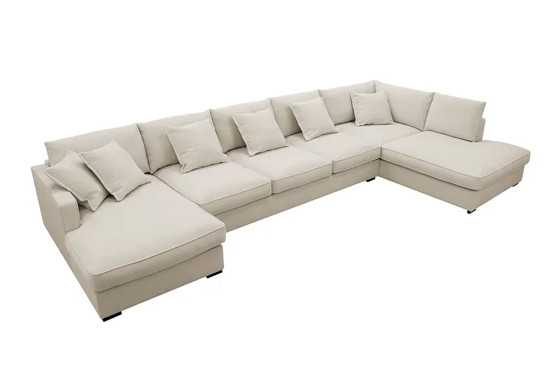 Rossita Lyx 6-personers Venstrevendt U-formet Ekstra dyb Sofa med Divan og Chaiselong i Stof - Beige - Møbler - Sofaer - U Sofa