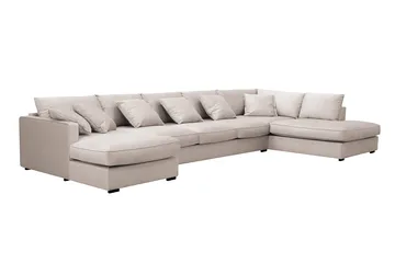 Rossita Lyx 6-personers højrevendt U-formet ekstra dyb sofa med divan og chaiselong i velour - Beige - Møbler - Sofaer - U Sofa