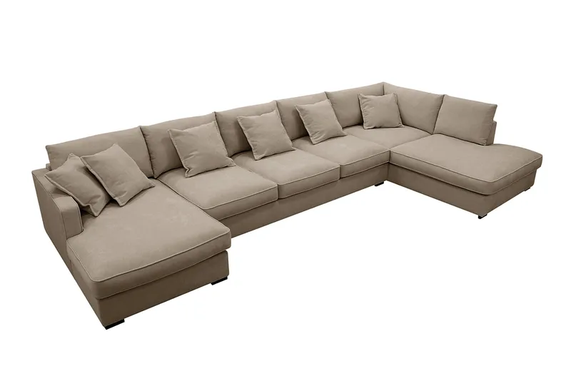 Rossita Lyx 6-personers Venstrevendt U-formet Ekstra dyb Sofa med Divan og Chaiselong i Stof - Brun - Møbler - Sofaer - U Sofa