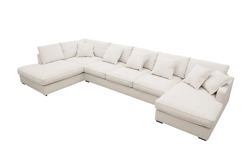 Rossita Lyx 6-personers Højrevendt U-formet Ekstra dyb Sofa med Divan og Chaiselong i Fløjl - Naturhvid - Møbler - Sofaer - U Sofa
