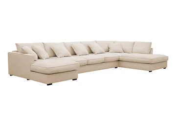 Rossita Lyx 6-personers højrevendt U-formet ekstra dyb sofa med divan og chaiselong i fløjl - Beige - Møbler - Sofaer - U Sofa