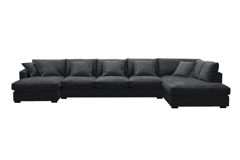 Rossita Lyx 6-personers venstrevendt U-formet ekstra dyb sofa med divan og chaiselong i chenille - Sort - Møbler - Sofaer - U Sofa