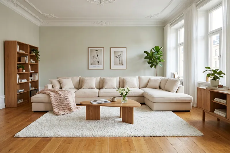 Rossita Lyx 6-personers højrevendt U-formet ekstra dyb sofa med divan og chaiselong i fløjl - Beige - Møbler - Sofaer - U Sofa