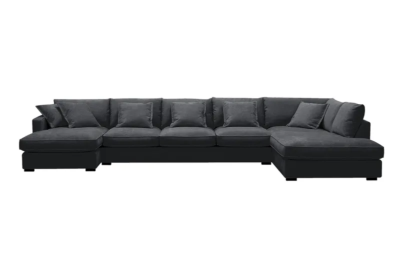 Rossita Lyx 6-personers venstrevendt U-formet ekstra dyb sofa med divan og chaiselong i chenille, Sort