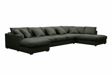 Rossita Lyx 6-personers højrevendt U-formet ekstra dyb sofa med divan og chaiselong i fløjl - Mørkegrøn - Møbler - Sofaer - U Sofa