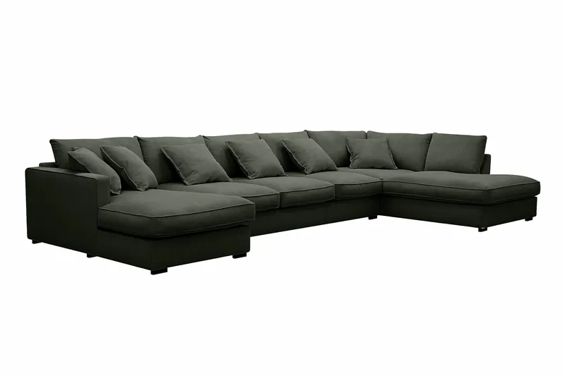 Rossita Lyx 6-personers venstrevendt U-formet ekstra dyb sofa med divan og chaiselong i fløjl - Mørkegrøn - Møbler - Sofaer - U Sofa