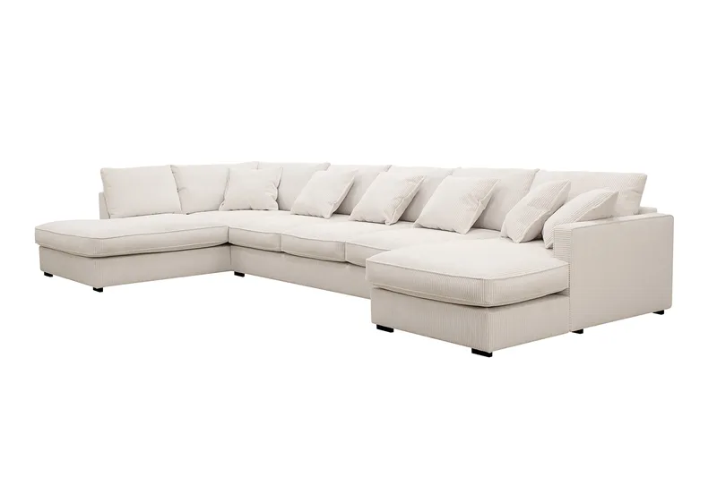 Rossita Lyx 6-personers Højrevendt U-formet Ekstra dyb Sofa med Divan og Chaiselong i Fløjl - Naturhvid - Møbler - Sofaer - U Sofa