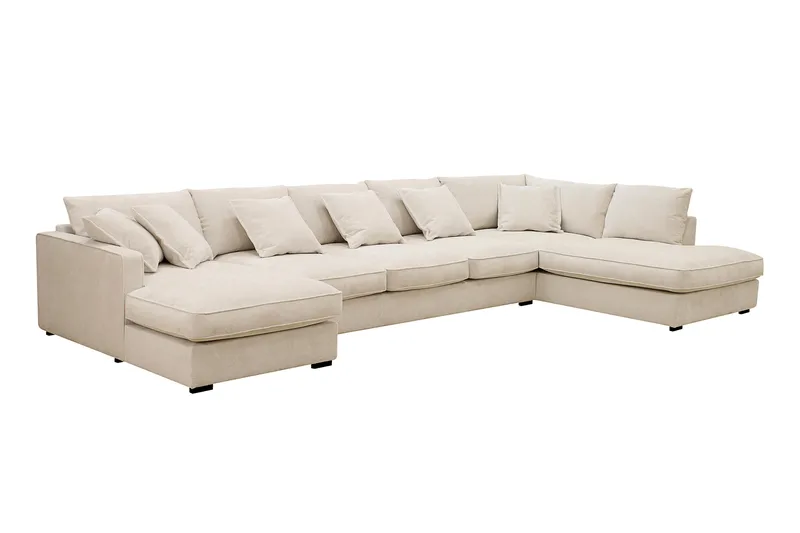 Rossita Lyx 6-personers venstrevendt U-formet ekstra dyb sofa med divan og chaiselong i chenille - Beige - Møbler - Sofaer - U Sofa