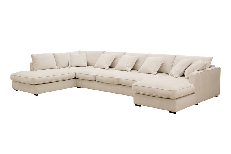 Rossita Lyx 6-personers højrevendt U-formet ekstra dyb sofa med divan og chaiselong i chenille - Beige - Møbler - Sofaer - U Sofa