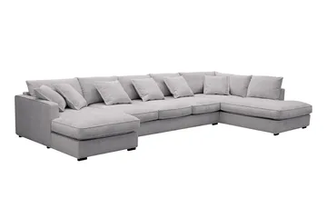 Rossita Lyx 6-personers højrevendt U-formet ekstra dyb sofa med divan og chaiselong i chenille - Trenza 03, Grå Chenille - Møbler - Sofaer - U Sofa