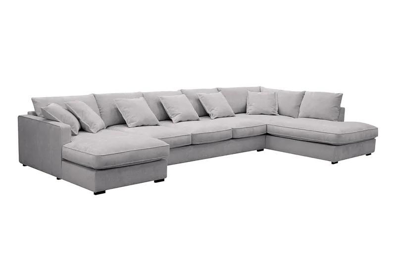 Rossita Lyx 6-personers venstrevendt U-formet ekstra dyb sofa med divan og chaiselong i chenille - Grå - Møbler - Sofaer - U Sofa