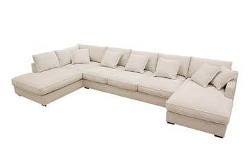 Rossita Lyx 6-personers venstrevendt U-formet ekstra dyb sofa med divan og chaiselong i chenille - Trenza 06, Beige Chenille - Møbler - Sofaer - U Sofa
