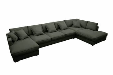 Rossita Lyx 6-personers højrevendt U-formet ekstra dyb sofa med divan og chaiselong i fløjl - Mørkegrøn - Møbler - Sofaer - U Sofa