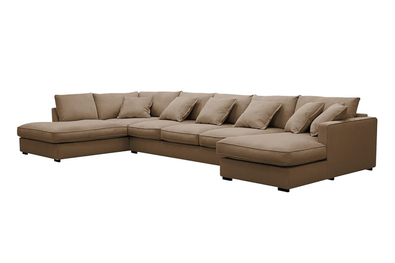 Rossita Lyx 6-personers højrevendt U-formet ekstra dyb sofa med divan og chaiselong i fløjl - Lysebrun - Møbler - Sofaer - U Sofa