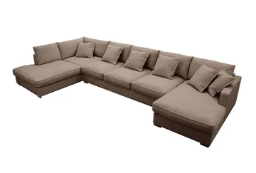 Rossita Lyx 6-personers venstrevendt U-formet ekstra dyb sofa med divan og chaiselong i stof - Mørkebrun - Møbler - Sofaer - U Sofa