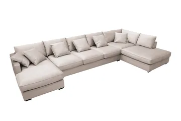 Rossita Lyx 6-personers højrevendt U-formet ekstra dyb sofa med divan og chaiselong i velour - Beige - Møbler - Sofaer - U Sofa