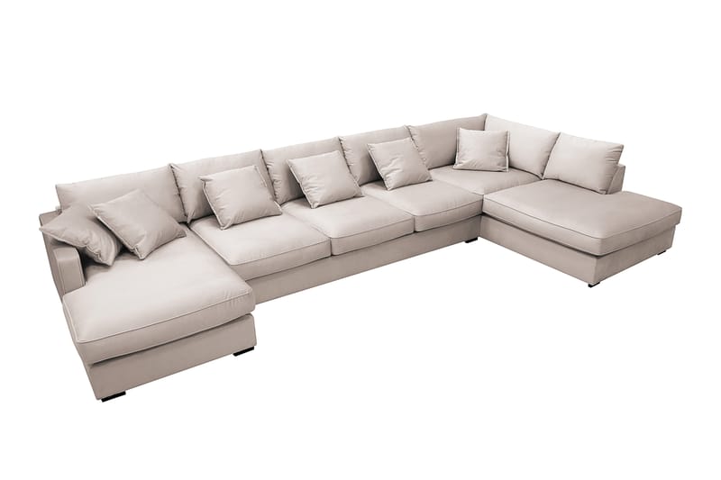 Rossita Lyx 6-personers venstrevendt U-formet ekstra dyb sofa med divan og chaiselong i velour - Beige - Møbler - Sofaer - U Sofa