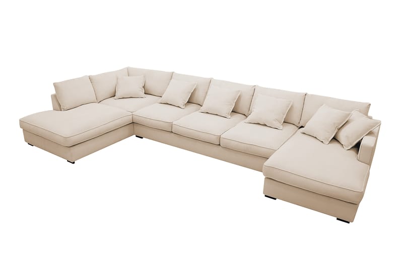 Rossita Lyx 6-personers højrevendt U-formet ekstra dyb sofa med divan og chaiselong i fløjl - Beige - Møbler - Sofaer - U Sofa