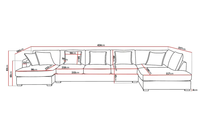 Rossita Lyx 6-personers højrevendt U-formet ekstra dyb sofa med divan og chaiselong i fløjl - Creme - Møbler - Sofaer - U Sofa