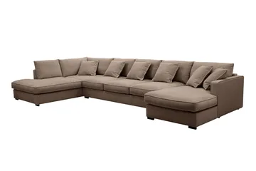 Rossita Lyx 6-personers venstrevendt U-formet ekstra dyb sofa med divan og chaiselong i stof - Mørkebrun - Møbler - Sofaer - U Sofa