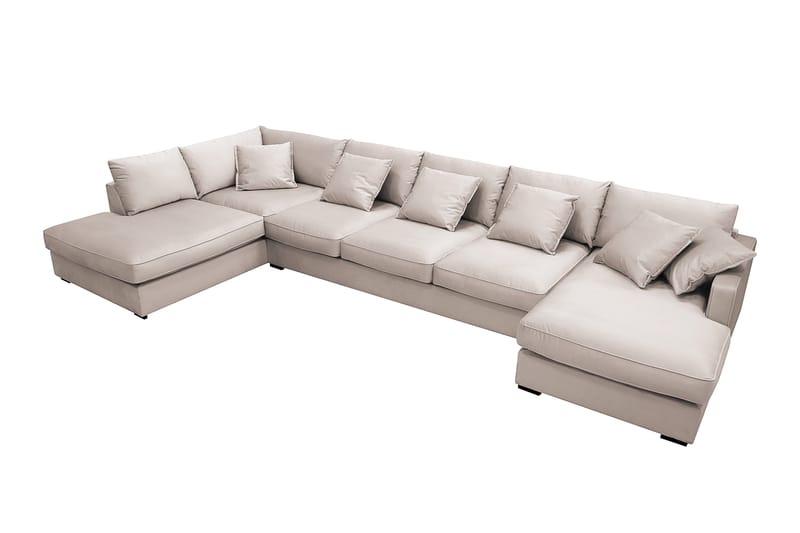 Rossita Lyx 6-personers højrevendt U-formet ekstra dyb sofa med divan og chaiselong i velour - Beige - Møbler - Sofaer - U Sofa