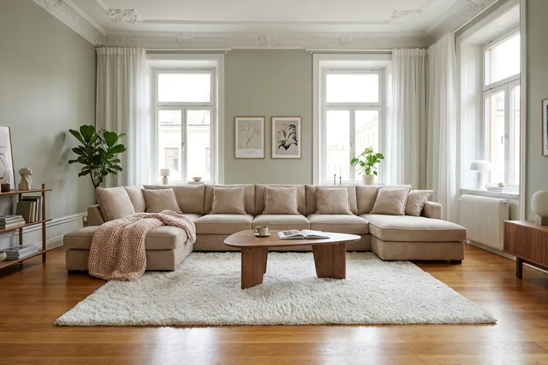 Rossita Lyx 6-personers venstrevendt U-formet ekstra dyb sofa med divan og chaiselong i stof - Lysebrun - Møbler - Sofaer - U Sofa