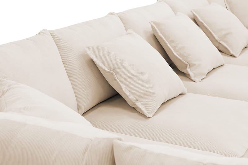 Rossita Lyx 6-personers højrevendt U-formet ekstra dyb sofa med divan og chaiselong i fløjl - Beige - Møbler - Sofaer - U Sofa