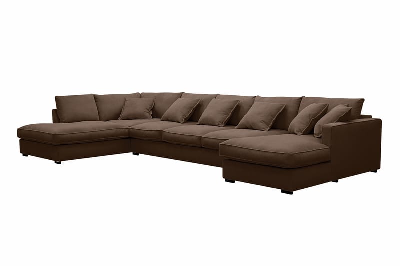 Rossita Lyx 6-personers højrevendt U-formet ekstra dyb sofa med divan og chaiselong i fløjl - Mørkebrun - Møbler - Sofaer - U Sofa