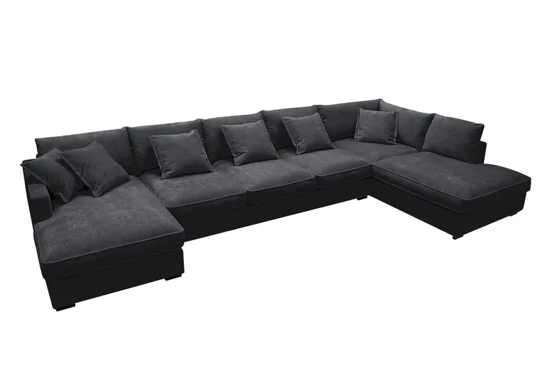 Rossita Lyx 6-personers venstrevendt U-formet ekstra dyb sofa med divan og chaiselong i chenille - Sort - Møbler - Sofaer - U Sofa