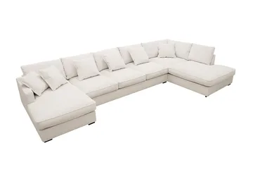 Rossita Lyx 6-personers højrevendt U-formet ekstra dyb sofa med divan og chaiselong i fløjl - Offwhite - Møbler - Sofaer - U Sofa