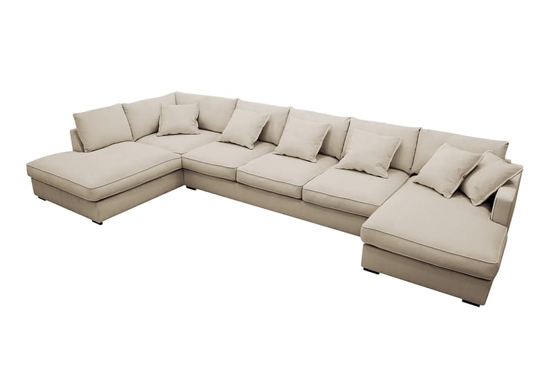 Rossita Lyx 6-personers højrevendt U-formet ekstra dyb sofa med divan og chaiselong i fløjl - Creme - Møbler - Sofaer - U Sofa