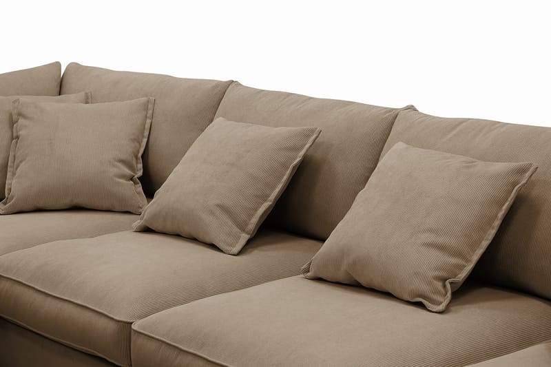 Rossita Lyx 6-personers højrevendt U-formet ekstra dyb sofa med divan og chaiselong i fløjl - Lysebrun - Møbler - Sofaer - U Sofa