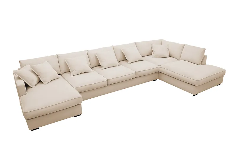 Rossita Lyx 6-personers venstrevendt U-formet ekstra dyb sofa med divan og chaiselong i fløjl - Beige - Møbler - Sofaer - U Sofa