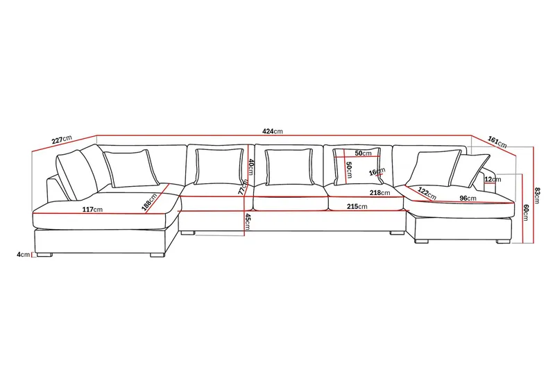 Rossita Lyx 6-personers venstrevendt U-formet ekstra dyb sofa med divan og chaiselong i stof - Brun - Møbler - Sofaer - U Sofa