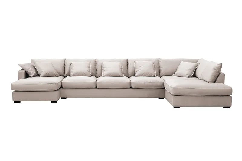 Rossita Lyx 6-personers venstrevendt U-formet ekstra dyb sofa med divan og chaiselong i velour - Beige - Møbler - Sofaer - U Sofa
