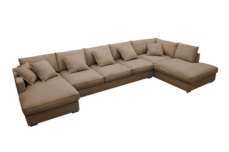Rossita Lyx 6-personers venstrevendt U-formet ekstra dyb sofa med divan og chaiselong i fløjl - Lysebrun - Møbler - Sofaer - U Sofa