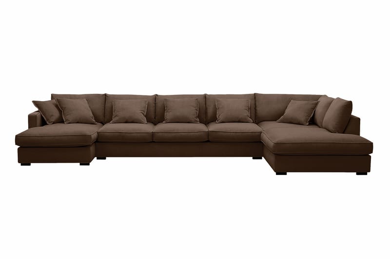 Rossita Lyx 6-personers venstrevendt U-formet ekstra dyb sofa med divan og chaiselong i fløjl - Mørkebrun - Møbler - Sofaer - U Sofa